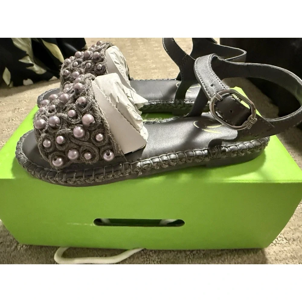 Sam Edelman Holly I1498F1 Sandal Girls US 2  Gray Mini Beaded Ankle‎ Strap